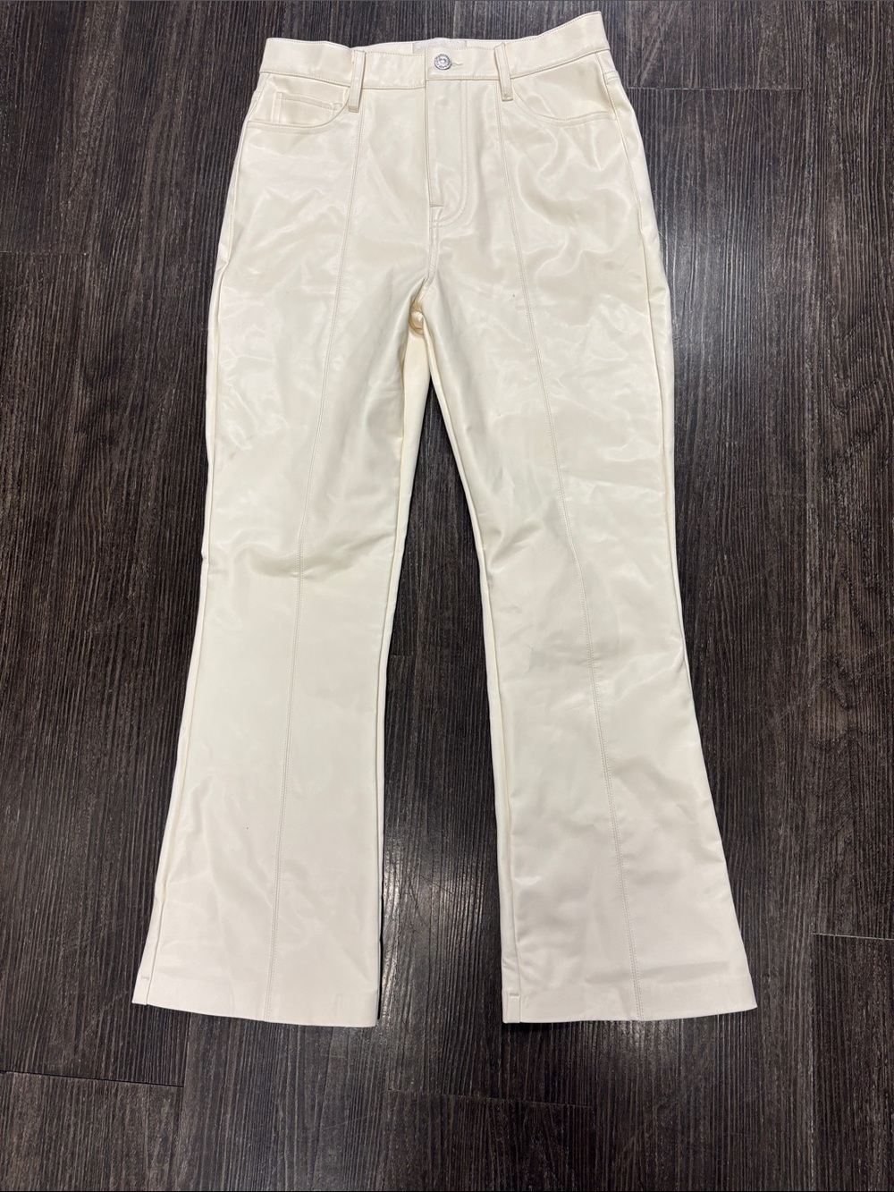 7 For All Mankind Cream poly leather Flare Leg Jeans size 27